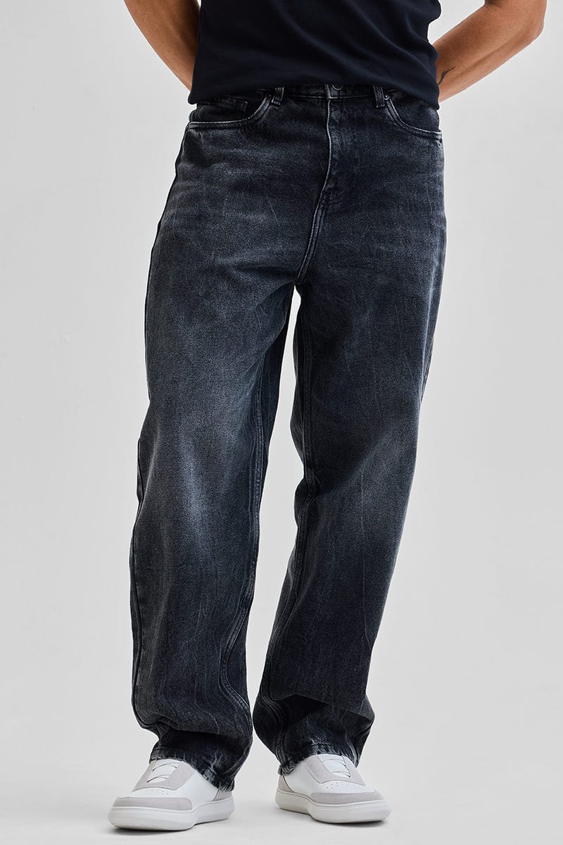 Men's Washed Wide Leg Denim Jeans